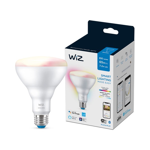 WiZ 65W BR30 Color LED Smart Bulb - Pack of 6 - E26- Indoor - Connects to Your Existing Wi-Fi - Control with Voice or App + Activate with Motion - Matter Compatible