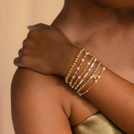 Turandoss Gold Bracelets for Women - Gold Beaded Initial Bracelet for Women Trendy, Layered Initial A Letter Stack Bracelets Gold Jewelry for Women, Birthday Gifts Christmas Gifts for Women Mom Wife