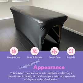 Lash Bed Cover - Waterproof Artificial Leather Massage Table Cover, Fitted Wax Mat Protector for Esthetician Bed, Massage Bed Topper, Lash Bed Topper, and Waxing Bed Use – Black