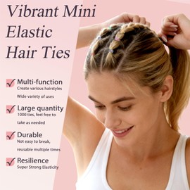 JIRIS 1000pcs Mini Hair Rubber Bands, Soft & Durable Plastic Elastic Hair Ties for Little Girls, Stretch Ponytail Ties for Kids Hairstyles and Braids,Extra Thick 0.65MM in Thickness