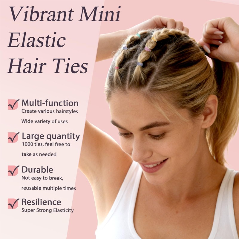 JIRIS 1000pcs Mini Hair Rubber Bands, Soft & Durable Plastic