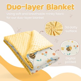 Bee Baby Blankets for Girls - 30 x 40 Soft Minky Blanket with Double Layer Dotted Backing - Gifts for Babies Girl Newborn Toddler Infant