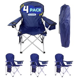 EZONE Set of 4 Camping Chairs with Built-in Ice Cooler, Portable Chair, Storage Pocket, Cup Holder, and Carry Bag Perfect for Camping, Tailgating, Fishing, Beach, and Lawn (4, Navy)