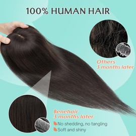 Benehair Hair Toppers for Women Real Human Hair 9 * 12CM Silk Base Hair Pieces No Bangs 150% Density Hair Topper for Thinning Hair 100% Remy Hair Pieces for Women Natural Black 10 Inch