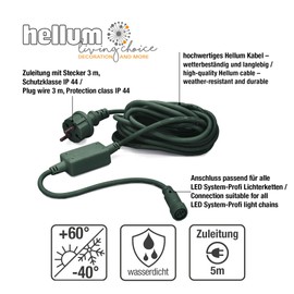 hellum 555127 Connection Cable for Extendible System Professional Fairy Lights / 5 m / Indoor and Outdoor / Green Cable