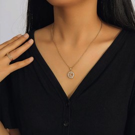 Sixexey Initial Pendant Necklace Gold Alphabet Necklaces Coin Chain Necklace Charm Necklace Jewelry With Rhinestone for Women