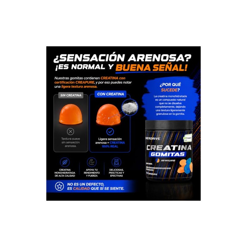 Gomitas de Creatina, Sabor Naranja y Moras, 30 Servicios 90