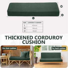 Wenqik Corduroy Indoor Bench Cushion 42x16 Furniture Loveseat Patio Swing Piano Wicker Couch Window Seat Pad Thickened Memory Sponge Back Cushion Farmhouse Boho Textured Home Decorative (Green)