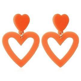 Acrylic Double Heart Earrings 80s Retro Neon Love Heart Dangle Earrings Costume Party Jewelry Valentines Day Mothers Day Gift-orange