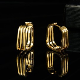18K Yellow Gold Plated Chunky Square Huggie Hoop Earrings for Women Men