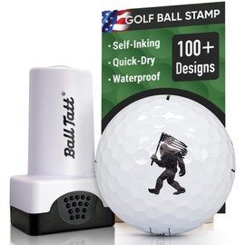 Ball Tatt - Golf Ball Stamp - Self-Inking Marker - Quick-Dry Permanent Marking Tool, No Leaks or Refills, Reusable & Waterproof Golfing Stamper - Ideal Gift for Golfers, Dads, (USA Flag Bigfoot).