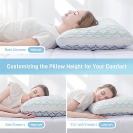 Ankwos Shredded Memory Foam Cooling Soft Bamboo Viscose Pillow Queen Size, Adjustable Hypoallergenic Hotel Quality Bed Pillow for Stomach, Back and Side Sleeper, Oeko-TEX Certified