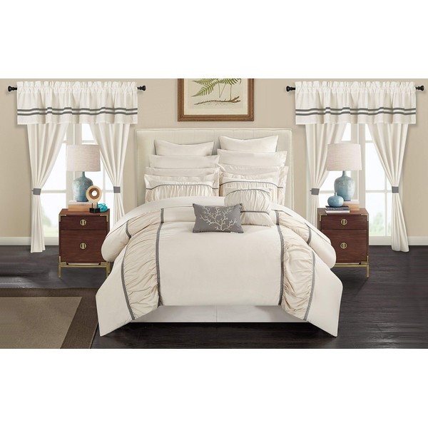 Chic Home Mayan 24 Piece Bed in a Bag Comforter Set, Queen, Off-White
