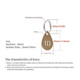 NanTun Brass Droplet Shape Key Tags with Ring, Hollowed Number ID Tags Key Chain, Numbered Key Rings - 1 to 20