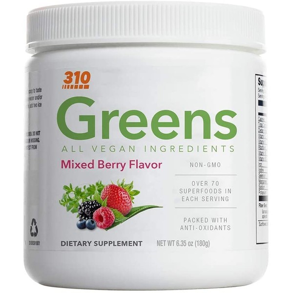 Organic Superfood Powder With Spirulina By 310 Nutrition (30 Servings) - Mixed Berry | Aids Healthy Gut with Probiotics | Supports Metabolism | Antioxidants For Brain Power Support | Natural Juice