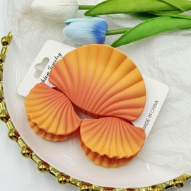 Gradient Seashell Hair Clips Set - 3 Pack Hair Claws & Shell Claw Clip Set for Women&Girls;Matte Gradient Plastic Hair Accessories;Non-Slip Grip for Slip Lightweight(1*3.93in+2*2.55in) (Bright Orange)