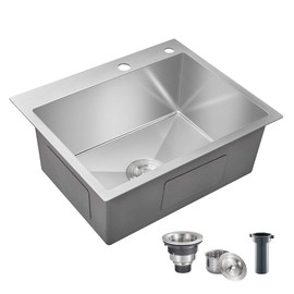 ROVATE 21.6-inch Drop-in Topmount Kitchen Sink, 304 Stainless Steel Kitchen Sink Single Bowl, Handmade Bar Sinks Overmount