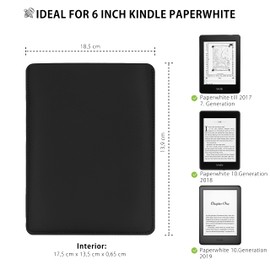 MyGadget 6 Inch Faux Leather Sleeve Case - PU Leather Case with Soft Felt Lining - Ideal for Kindle Paperwhite 7 to 10th Generation (up to 2019) - Black