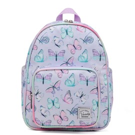 VASCHY Small Backpack for Girls, Cute Mini Lightweight Nylon Travel Backpack Purse for Teen Girls Women Kids Lavender Butterflies