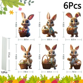 Giggleye Easter Bunny Garden Stake, 2D Easter Advertising Signs, Easter Yard Sign for Garden Decoration, Large Easter Decoration Outdoor, Easter Egg Hunt, Spring Decoration Outdoor (38 x 22 cm, 6