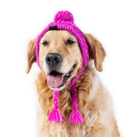 Canada Pooch Pom Pom Winter Dog Protection Hat - Knitted Warm Dog Beanie | Cozy Dog Cap with Tassel, Keeps Dogs Comfy on Cold Days, Breathable Ear Slits, Great for Dogs Pink/M