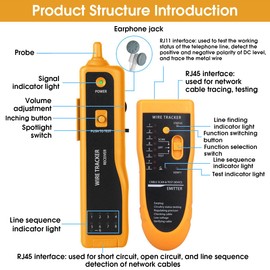 Cable Tracer Ethernet Network Cable Tester RJ45 RJ11 - Wire Toner Tracker CAT5 CAT6 Continuity Tester - Tone Generator and Probe Kit Telephone Line Finder Locator Detector Tool - Orange