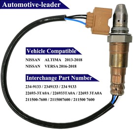 Automotive-leader 234-9133 - Sensor de oxígeno de O2 para Nissan Altima 2.5L l4 QR25DE, 2017-2018 Nissan Versa Note 1.6L HR16DE 22693-3TA0A 211500-760 0
