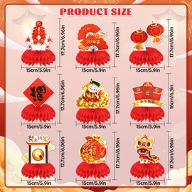 HOWAF 9 Pcs Chinese New Year Honeycomb Centerpiece, Lunar New Year Table Topper for Chinese New Year Dragon Decorations, 3D Spring Festival Lanterns Table Party Supplies New Year Table Toppers