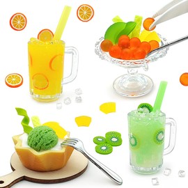 DIY Mini Cream Foods Toy Making Material Kit Kitchen Pretend Play Food Set for Kids Age 8+ Make Your Food (Dessert Juice Set)