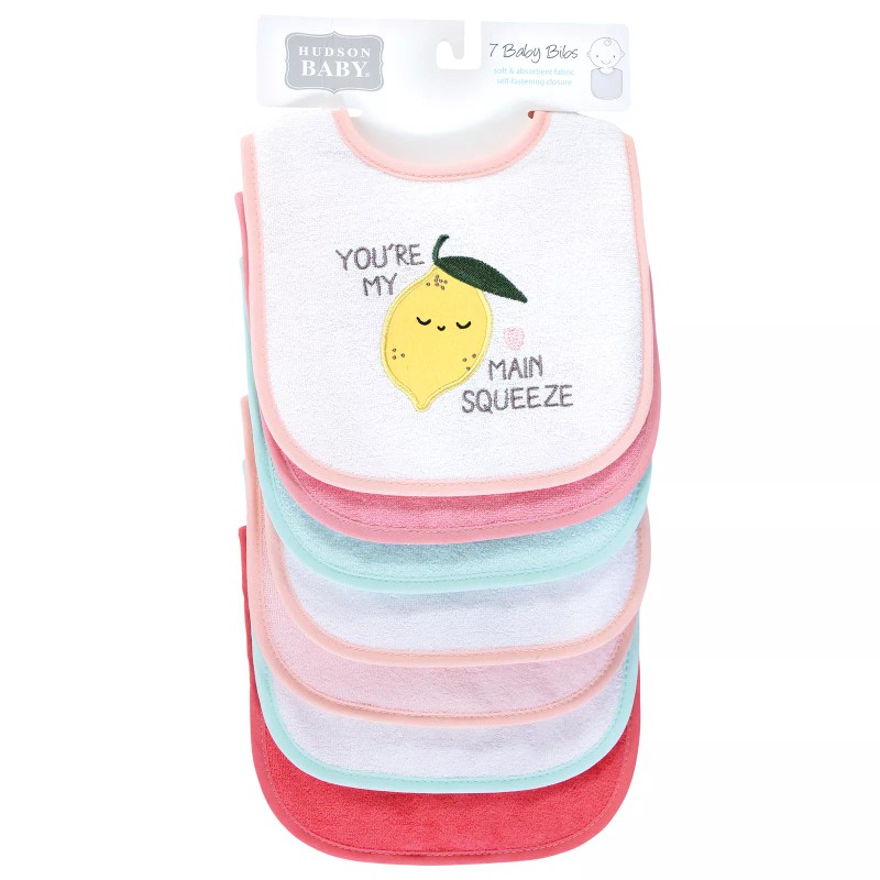 Hudson Baby Cotton Terry Drooler Bibs with Fiber Filling, Fruits,