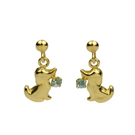 Four Leaf Clover: Is11-ama 10K Gold Blue Topaz Dog Earrings, 10k K10 Yellow Gold, Dog Earrings, November, Birthstone, Women's, Yellow Gold, blue-topaz