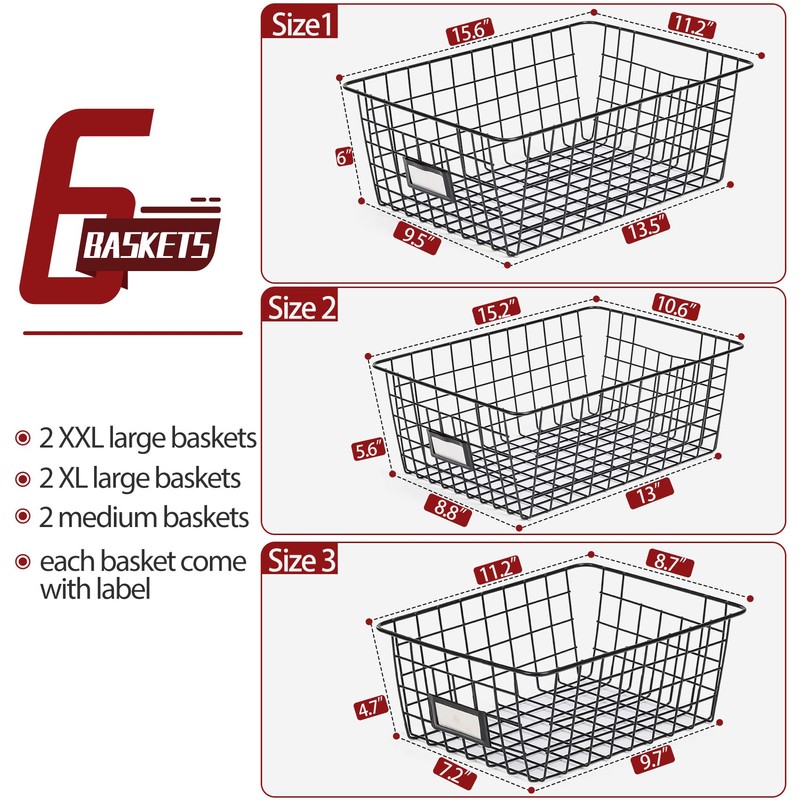 6 Pack Wire Baskets for Pantry Organization and Storage, Kitchen