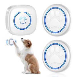 Pets Wireless Training Bells, 1 Receiver, 2 Transmitters, White, Wireless Range Doorbell, Waterproof Electronic Doorbell with Plug-in Receivers, Dog Bell, 60 Ringtones (EU Plug)