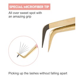Ms.Queen - Pinzas de extensión de pestañas, agarre de diamante, 4 piezas, punta de fibra 45, 90 grados, para botas curvadas de volumen mega