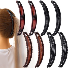 8 Pcs Banana Hair Clips, Non-Slip Large Hair Claws for Women, Classic Double Combs Hairpin Accessories for Thin Curly Straight Long Short Hairstyles- 4 Styles