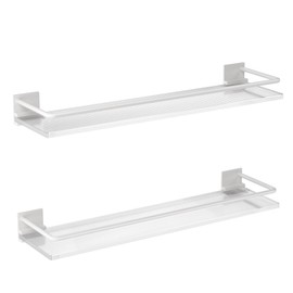 IBOFYY Acrylic Bathroom Floating Shelves - Set of 2, Wall Mounted Shelves for Suitable for Lavatory, Kitchen, Laundry Room, Farmhouse, for Item Storage/Room Decoration (White)