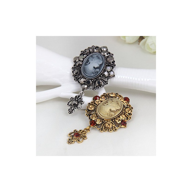 lureme Vintage Elegant Victorian Lady Beauty Cameo with Crystal Brooch