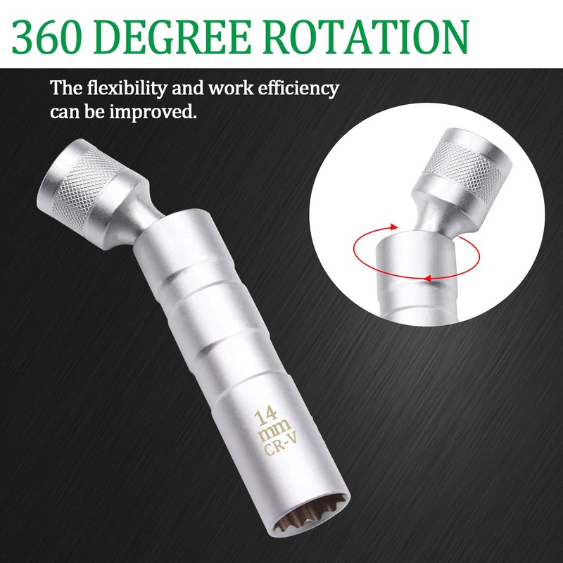 Ruibapa 14 mm Magnetic Spark Plug Socket 360 Degree Swivel