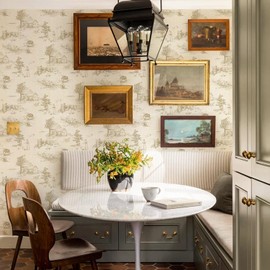 QUCHENG Monochrome Wallpaper Chinoiserie Style Wall Decor Toile de Jouy Landscape Wall Decal Self Adhesive Removabal Sticker Peel and Stick Furniture Stickers Vintage Bedroom Livingroom Decoration