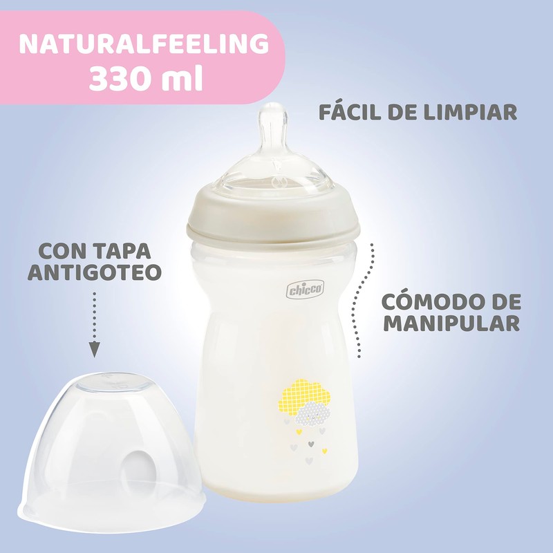 CHICCO, Biberón Natural Feeling, Color Blanco, 330 ml