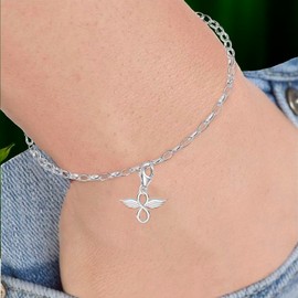 Goldene Hufeisen Infinity with Wings Lobster Clasp Charm Pendant for Charm Bracelet 925 Silver, Sterling Silver, No Gemstone