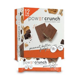 Power Crunch Protein Wafer Bars, High Protein Snacks with Delicious Taste, Peanut Butter Fudge, 1.4 Ounce (12 Count)