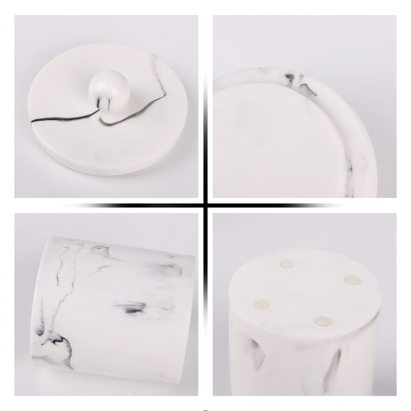 Tonxus Marble Qtip Holder with Lid, White Resin Cotton Swab