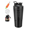 Shaker de Proteína HomeChi 700ml Acero Inoxidable Negro con Compartimento