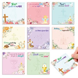 JSRQT 8Pcs Bible Verse Sticky Notes Pads, Christian Inspirational Self Sticky Notes with Floral Design, Small Memo Pads Writing Sticky Notes for Christian School Office Plan Reminder Stationery Supply