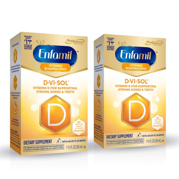 Enfamil D-Vi-Sol Vitamin D Drops for Infants, Supports Strong Bones and Teeth, Gluten-Free, Easy to Use Dropper Bottle 50 mL (Pack of 2)