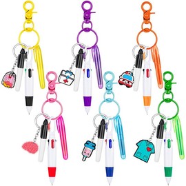 Assorted Color Nurse Badge Reel Pen Set, 1/2/6 Sets Including Mini Highlighter & Permanent Marker & Retractable Ballpoint & Keychain & Badge Reel, Nursing Students Gifts for Nurse:_Orange_one-size
