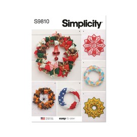 Simplicity Seasonal and Holiday Décor Wreaths Sewing Pattern Kit, Design Code S9810, 12" to 21" D, Multicolor