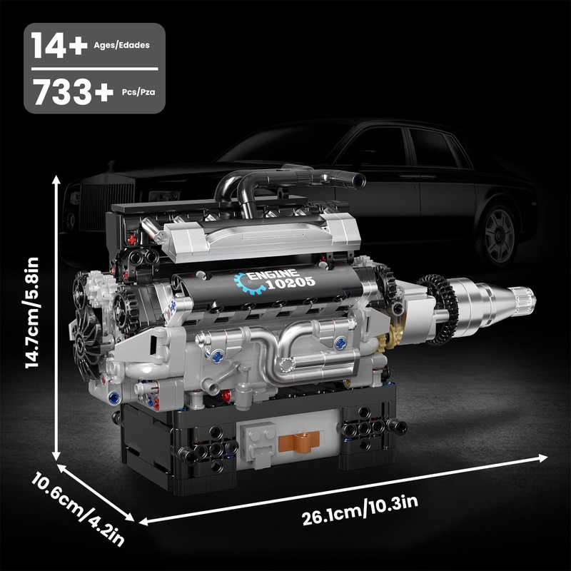 Mould King 10205 Technik V12 Engine Building Blocks RR Car