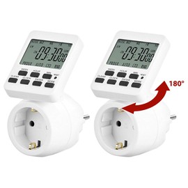 revolt Timer Switches: Set of 2 Digital Timer Switches with 180° Rotating LCD Display (Programmable Timer, Timer, Minute-Accurate, Sockets)